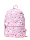 Huhumy Rosa Einhorn-Rucksack für Mädchen, Buchrucksack, leichter Einhorn-Schulrucksack für Vorschule, Kindergarten, Grundschule, Pink, approx. 14 inches