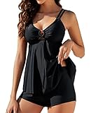 Genfien Damen Zweiteilig Badeanzug Push up Bademoden Bauchweg Tankini Set High Waist Beachwear Hotpants Badeanzug mit Zwei Trägern