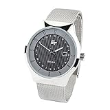 EUROtops Solar-Hybrid-Armbanduhr – Solar Uhr mit Batterie, Quarzuhr/Herrenuhr mit Milanaise-Armband, Edelstahl, Silber, Analoges Zifferblatt, Datumsanzeige, Moderne Optik