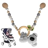 AVCXEC Kinderwagenkette Holz Baby, Kinderwagenkette aus Holz und Baumwolle Gehäkelt, Kinderwagen Kette für Babys, Kinderwagenkette Mädchen, für Baby ab 3+ Monate Mädchen und Junge (Koala)