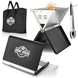 JIMMY BURNS Campinggrill Holzkohle Edelstahl | [Notebook Design] | für 2-4 Personen | Barbecue Klappgrill für Camping, Outdoor, Reise, Festival, Picknick | inkl. Grill Zubehör