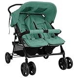 vidaXL Geschwisterwagen Klappbares Design Zwillingswagen Kinderwagen Baby Kinder Buggy Zwillingsbuggy Kinderbuggy Reisebuggy Grün Stahl