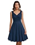 cocktailkleid v Ausschnitt Elegante Kleider Spitze Petticoat Kleid 50er Jahre Swing Kleid Marineblau 46