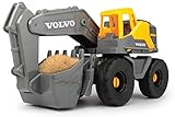 Dickie Toys Volvo Schaufelbagger, Bagger, Baustellenfahrzeug mit beweglicher Schaufel und Schaufelarm, Baustelle, Spielzeug Bagger, offene Kabine drehbar, Sandkasten, 26 cm, gelb/grau