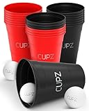 CUPZ - ESTD. 2022 - Becher Set 22 Hartplastikbecher - Wiederverwendbar und Spülmaschinenfest - für Erwachsene, Perfekt für jede Gelegenheit - 16oz / 473ml - (11 Schwarz + 11 Rot) (Black/Red)