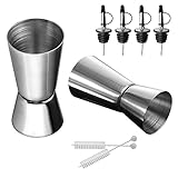 Cocktail Messbecher 2 Stück Edelstahl Barmaß 2cl 4cl mit 4 Flaschenausgießer und 2 Bürste cl Messbecher Cocktail Jigger Doppelmaß für Bar Party Wein Cocktail Drink Shaker