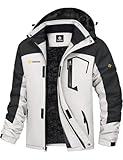 GEMYSE Herren Wasserdichte Berg-Skijacke Winddichte Fleece Outdoor-Winterjacke mit Kapuze (Weiß Dunkelgrau,XL)