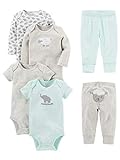 Simple Joys by Carter's Unisex Baby 6-teiliges Set, Bodys (Kurz- und Langarm) und Hosen, Grau/Minzgrün/Elefant/Lamm, 0-3 Monate