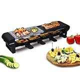 Syntrox Germany Raclette-Grill Thurga, Raclette Set für vier Personen, Antihaftbeschichtung für einfache Reinigung, Geteilte Platte mit heißem Stein und Grillplatte