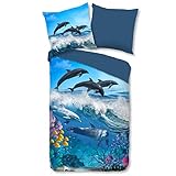 ESPiCO Bettwäsche Trendy Bedding Delfine Tiermotiv Unterwasserwelt Ozean Fische Meer Wendeoptik Renforcé, Größe:135 cm x 200 cm