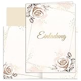 10x Einladungskarten Beige Aquarell mit Umschlägen Klappkarten Einladung Party Geburtstag Umschläge elegant Hochzeit Jubileum 20 30 40 50 60 70 80 Blätter Vintage (Klappkarten MIT Umschlägen)