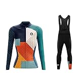 UGLY FROG Fahrradbekleidung Set Damen Verdickte Radtrikot Fahrradtrikot Langarm + Fahrradhose Lang mit Sitzpolster, Wärmehaltung/Fleece/Warm/Hochelastisch （Zwei Stücke XS-6XL