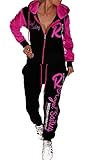 Jaylvis Damen Sportanzug Traningsanzug Jacke und Hose Baseball A.Royal Sailing A.2255 Schwarz-Pink L 42