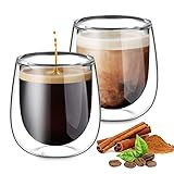 glastal 120ml Doppelwandige Espressotassen Espresso Gläser Set Borosilikatglas Kaffeetassen Glas 2er Set Kaffeeglas Teegläser für Espresso,Latte,Iced Americano,Tee,EIS,Milch,Saft