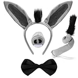 4Stk Esel Kostüm Set, Esel Ohren Haarreif und Schwanz Nase Fliege Set, Esel Tier Verkleidung Outfit Tier Kostüm Zubehör für Kinder Erwachsene für Cosplay Halloween Karneval Geburtstag Thema Party