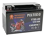 Peltec Premium Motorrad GEL Batterie Akku 12V 9Ah YTX9-BS Akku FTX9-BS JMTX9-BS TZ10S / YTZ10S Elektroroller Quad Scooter Jetski