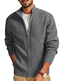 PJ PAUL JONES Strickjacke Herren Klassischer Rippenstrick Cardigan Strickjacke mit Stehkragen und Reißverschluss (Dunkelgrau, M)