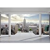 Runa Art Fototapete Balkon New York Modern Vlies Wohnzimmer Schlafzimmer - Made in Germany - Blau 9204010a