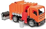 LENA 02166 Starke Riesen Müllwagen, Giga Trucks Müllfahrzeug ca. 72 cm, robuster Müll LKW mit 2 Achsen, Müllauto Funktion und 2 Mülltonnen, XXL Spielfahrzeug für Kinder ab 3 Jahre, Orange