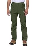 Rdruko Wasserdichte Softshellhose für Herren, Thermo-Fleece-gefüttert, lässig, Winter, warm, Outdoor, Arbeit, Angeln, Wandern, Skihose mit mehreren Reißverschlusstaschen, armee-grün, 44