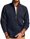 PJ PAUL JONES Herren Pullover mit Reißverschluss Stehkragen Trachtenjacke Warm Cardigan Herren M Navy blau