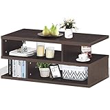 COSTWAY Couchtisch mit Ablage, Sofatisch Holz, Kaffeetisch modern, Beistelltisch Stauraum, Wohnzimmertisch braun 80x39,5x36cm