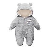 Vine Baby Schneeanzüge Winter Overall mit Kapuze Fleece Strampler Footed Spielanzug Mädchen Jungen Jumpsuit, Grau, 3-6 Monate