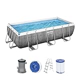 Bestway Power Steel Frame Pool-Set mit Filterpumpe 404 x 201 x 100 cm, Rattan-Optik (Schiefergrau), eckig