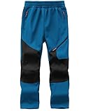 HFDWYJ Kinder Schnee Ski Hose wasserdichte Outdoor Wanderhose Warme Fleece gefütterte Hose-Blue+Black-134-140