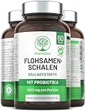 Flohsamenschalen Kapseln mit Probiotika – 1.400 mg Flohsamenschalenpulver pro Portion – 60 Hochdosierte Ballaststoff Kapseln - 99% Reine Indische Psyllium Husk & 6 Mrd. KBE Probiotika Komplex