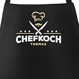 SpecialMe® Küchen-Schürze Name anpassbar Schriftzug Chefkoch individualisierbar Kochschürze Männer personalisierte Geschenke schwarz Unisize