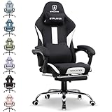 GTPLAYER Gaming-Stuhl, Gaming-Stuhl, atmungsaktiver Bürostuhl aus hochwertigem Stoff, ergonomischer PC-Stuhl, verstellbar und drehbar, mit Fußstütze, Weiß