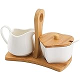 COAWG Milch und Zuckerdose Sets, Mit Deckel & Löffel - Keramik Sahnekännchen Zuckerdose - Kaffeeservice Set Hochzeitsgeschenk - 9 OZ(260ML) (Sugar and Milk)