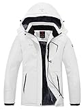 YSENTO Damen Winterjacke Wasserdicht Skijacke Outdoor Softshelljacke Warm Fleecejacke Funktionsjacke mit Abnehmbarer Kapuze(Weiß,L)