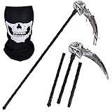 Hereneer Sensenmann Sense, Grim Reaper Halloween Sichel, Schädel Gesichtsmaske, Karneval Fasching Mottoparty Dekoration Accessoire, Requisiten Sense für Halloween, Karnevalsrollenspiele, Kostümparty