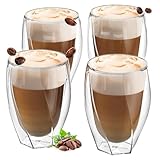 ElbFuchs® Latte Macchiato Gläser doppelwandig CURVED [4x 330ml] | Thermogläser doppelwandig | Cappuccino Tassen Glas | Kristallklare doppelwandige Gläser | Teegläser | Kaffeegläser