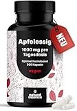 Apfelessig Kapseln - 200 Kapseln Hochdosiert - 1000mg pro Portion - Stoffwechsel Apple Cider Vinegar Kapseln, Apfelessig Tabletten - Vegan und produziert in Deutschland