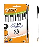 BIC Cristal Original Kugelschreiber mit mittlerer Spitze (1,00 mm), passenden Kappen und Endstücken – Schwarz, Kartonschachtel à 10