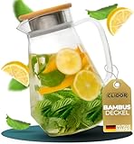 CLIDOR ® - Premium Glaskaraffe - 1,5 Liter (mit 50% verstärkter Glasdicke) Karaffe für Heiß- & Kaltgetränke - Tropffreier Ausguss - Wasserkaraffe - Teekanne Glas - robuste Glaskaraffe mit Deckel