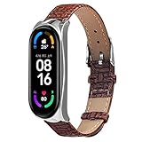 Miya System Ltd Lederband für Mi Band 6, Echtleder Fitness Strap Armband Ersatz für Damen Herren Kompatibel mit Mi Band 6/Mi Band 5 (M6)