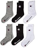 Champion Unisex Socks Basics 6pk Crew Füßlinge, Hellgrau Melange/Weiß/Schwarz, 31-34 EU