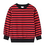 BOTCAM Kleinkind Mädchen Langarm Basic T-Shirt Casual Stripe Prints Sweatershirt T-Shirts Shirt Tops T Shirt Kinder 128 (Red, 7-8 Years)