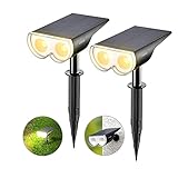 Linkind LED Solarlampen StarRay, Dusk to Dawn Licht Sensorik Solarleuchte, IP67 wasserdicht Außenwandleuchte, 650lm 3000K Warmweiß Solar Wegbeleuchtung Strahler für Garage Eingang, 2er Pack