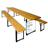 Casaria® Bierzeltgarnitur 220 cm Klappbar Stabil 3 Teilig 2X Bierbank 1x Breiter Tisch Holz Biertischgarnitur Festzeltgarnitur Biergarten Biergarnitur