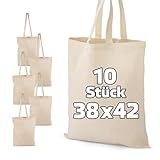 WPRO 10er Pack Baumwolltasche mit langen Henkeln (38x42cm) Baggy – Ökologisch, Wiederverwendbar zum Selbstgestalten unbedruckt Stofftasche