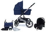 Pixini Kinderwagen Aloha 3in1 Set mit Tragewanne (chrom/marine)