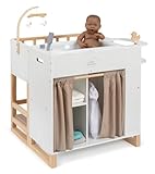 Ella & Piet® Großes Puppenpflegecenter Nursery 6in1 aus Holz (Weiß-Schlamm) Puppenbett Puppenschrank, Badewanne, Hochstuhl