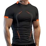 Atmungsaktives Sport-Top-Shirt für Herren Eng anliegende Kurzarm-Mode-Hemden-Bluse Schnell trocknendes Fitness-Top-Shirt Herrenhemden Langarm Schwarz