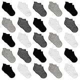 GENTABY Jungen socken Kinder Sneakersocken Mädchen 25 Paar Schwarze graue weiße Kindersocken Größe 19-22 Alter 1-2 Jahre