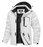 TACVASEN Herren Winter Winddichte Winterjacke Warme Fleece-Futter Ski Übergangsjacke mit Abnehmbarer Kapuze, Weiß, 3XL